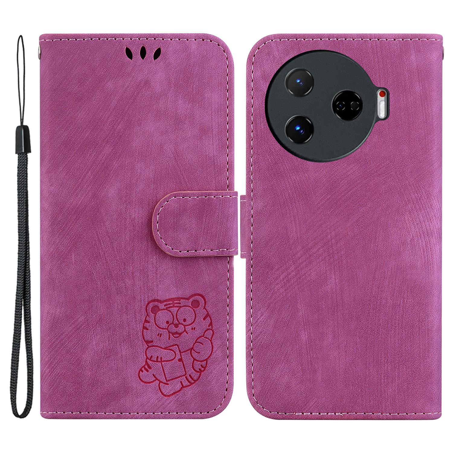 

For TECNO Camon 30 Pro 5G Stand Case Cute Tiger Imprint Leather Wallet Phone Cover Rose
