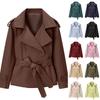 Damen Kurzer Trenchcoat mit langen Ärmeln, Gürtel und Knopfleiste