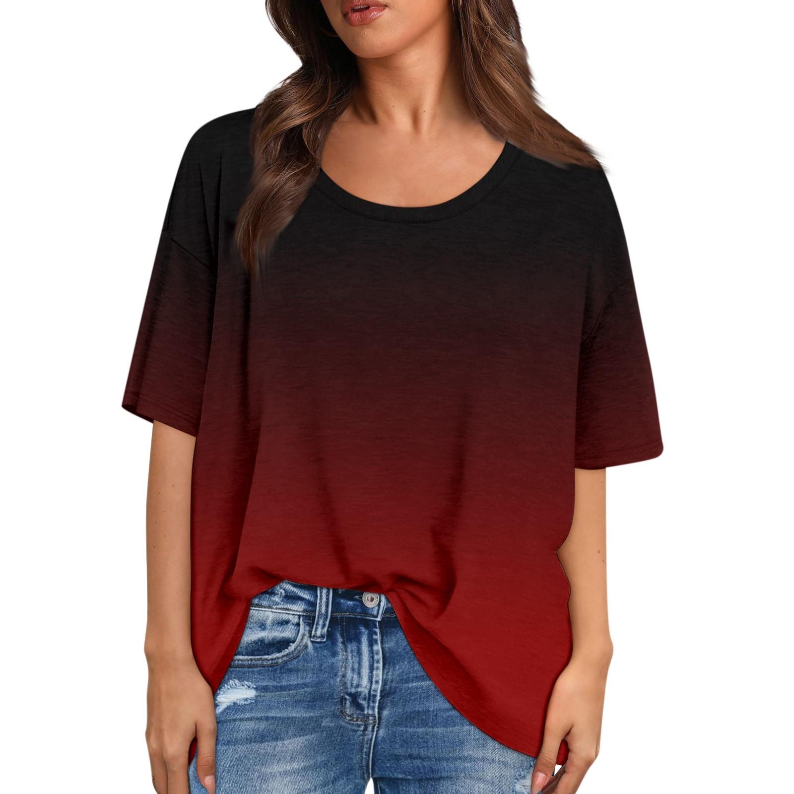 

Модные принты футболки для женщин летние топы с короткими рукавами свободные блузки с круглым вырезом топы XL винный