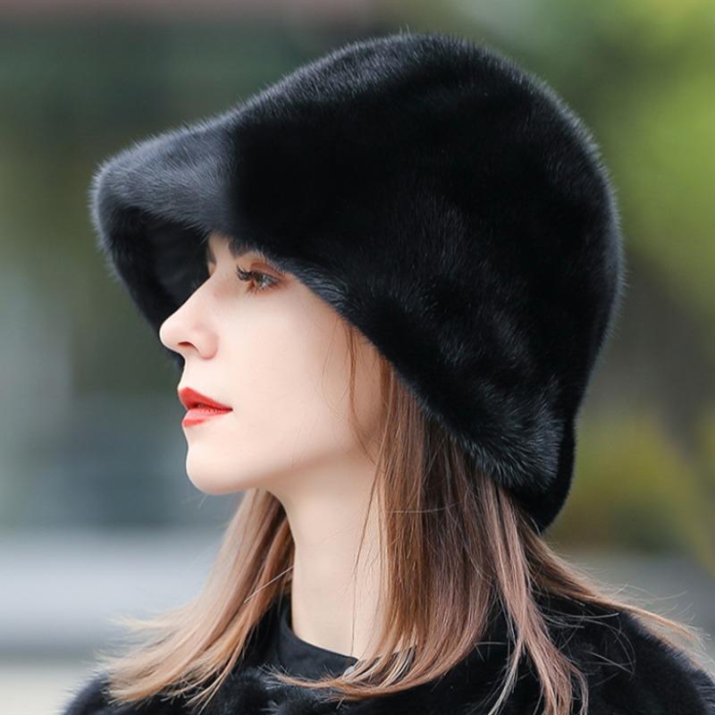 Mink hair mink hat women's autumn and winter warm whole mink fur bucket hat winter fashion middle-aged and young fur hat