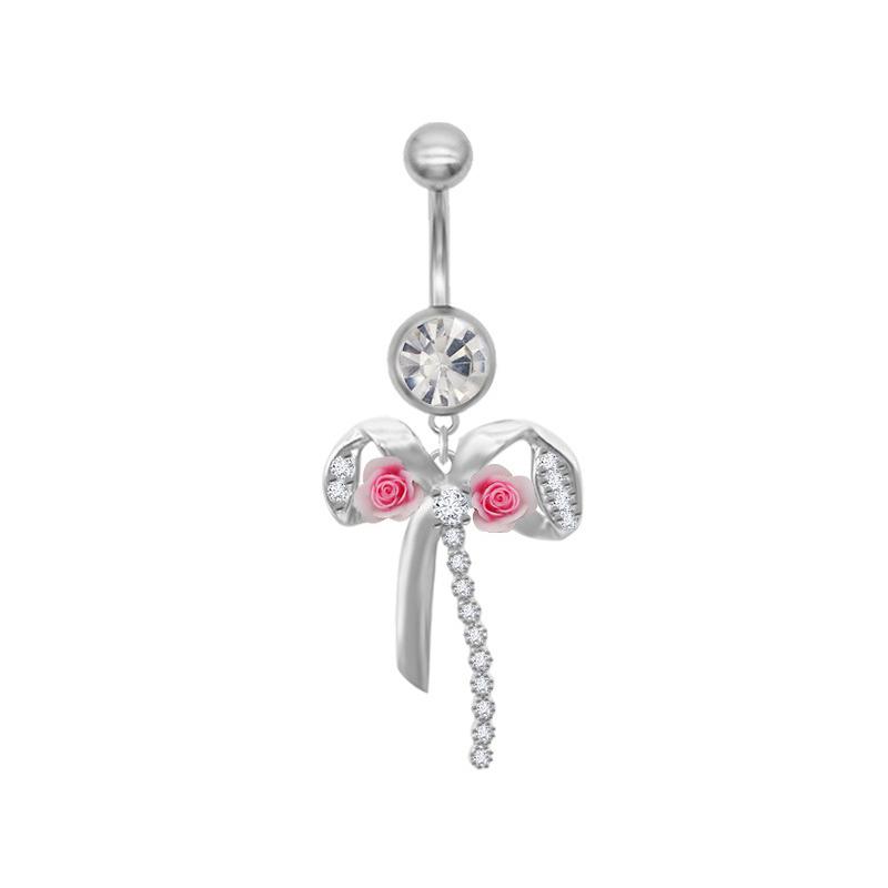 Heart Bow Navel Ring Ornament For Women Girls Light Luxury Belly Button Piercing Barbell Pendant Body Piercing Jewelry