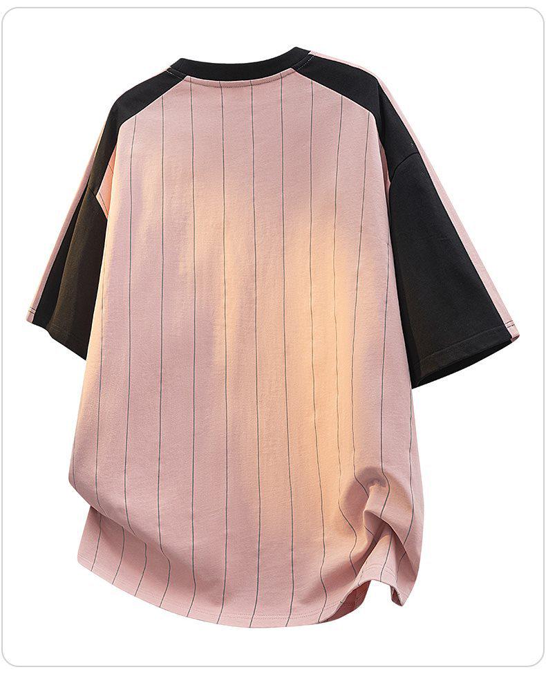 Men's Summer Striped Round Neck T-Shirt - Breathable, Short-Sleeve, Trendy & Versatile.