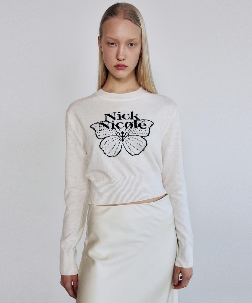 Nigaennikol Cashmere Butterfly Signature Crop Knit_Ivory Black