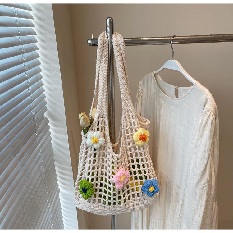 Summer Foreign Style Knitted Tote Bag Women'S Trendy Large-Capacity Versatile Woven Bag Casual Shoulder Bag