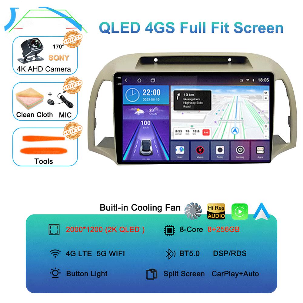 Android 14 Carplay WIFI+4G For Nissan March Micra K12 2002 2003 2004-2010 Car Radio Multimedia Player GPS Stereo 2din Head Unit