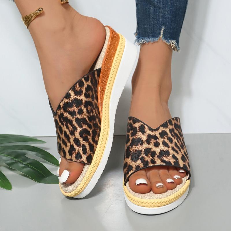 Leopard Wedges Slippers High Heels Women Sandals Platform Beach Dress Flip Flops Fashion New 2024 Pumps Brand Mujer Slides