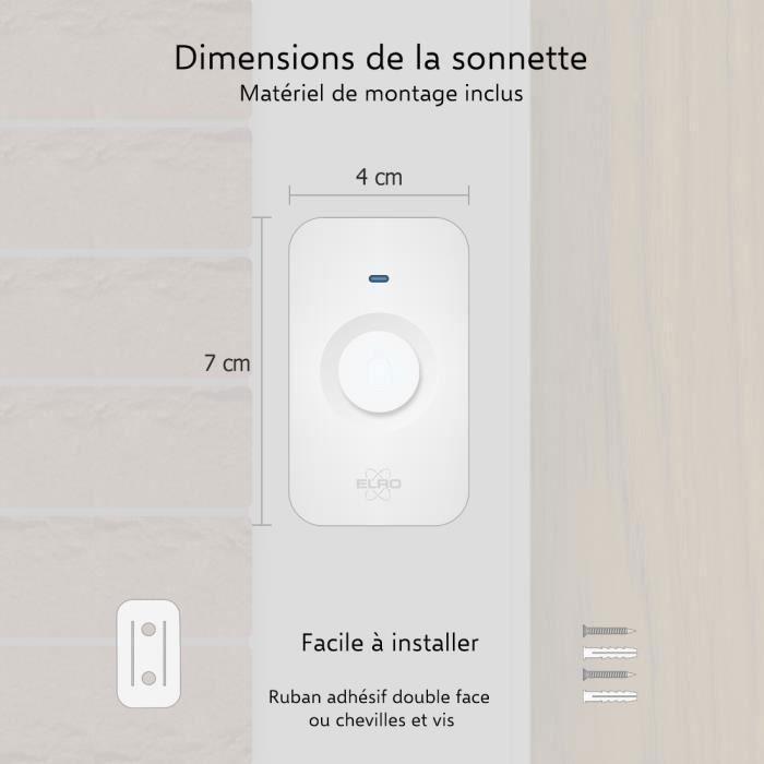 Sonnette de porte sans fil elro db3000 - 64 mélodies - 300m - blanc