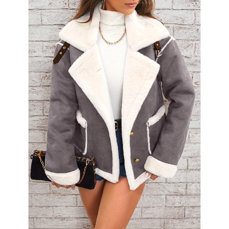 Giacca di Pelliccia Sintetica con Collo a Revers Autunnale e Invernale Nuova Moda Europea e Americana Cappotto Caldo Integrato Pelliccia Donna