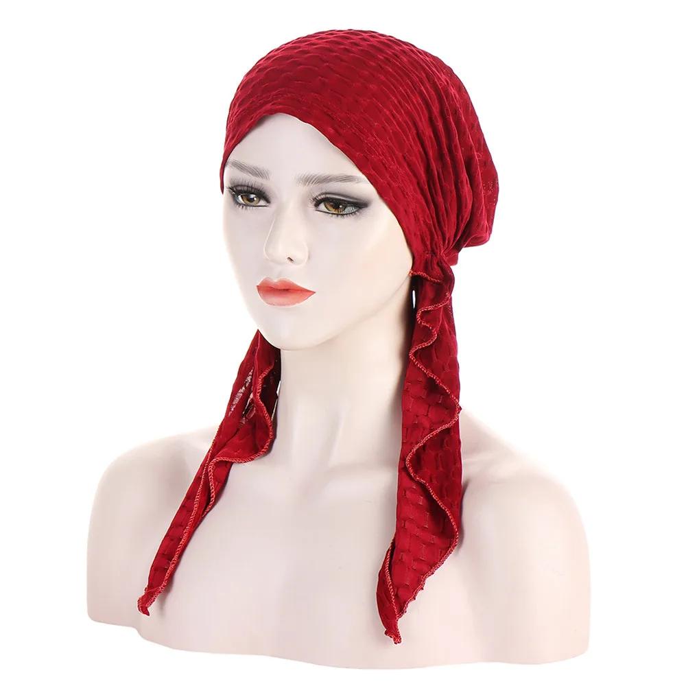 New Muslim Inner Hijab Turban Women Pre-Tied Cap Long Tail Headscarf Wrap Beanies Bonnet Head Scarf Stretch Headwear Ninja Hat