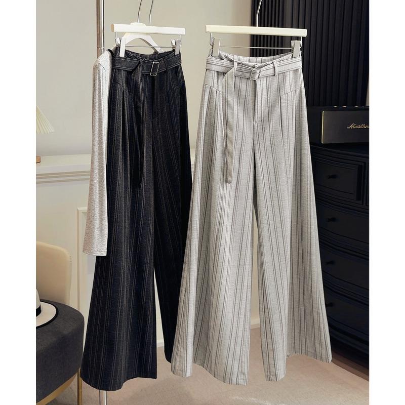 Spring and Autumn Striped Wide Leg Suit Pants Women's New High Waist Skinny Versatile Drape Straight Casual Pants