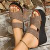 Women's Cross-Strap Casual Sandals 2025 Plus Size Summer New Arrival Fabric Platform Chunky Heel Wedges