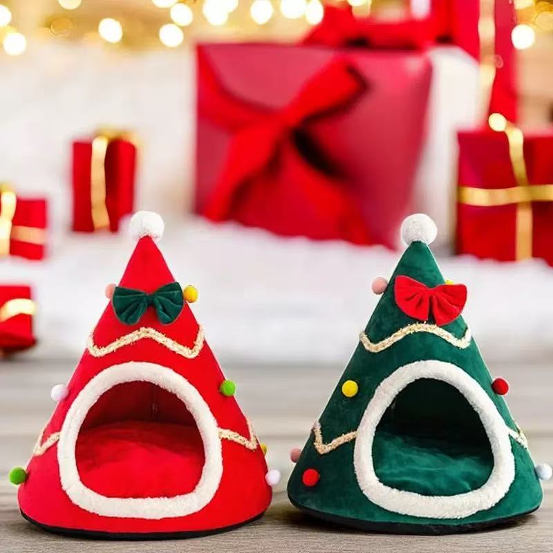 Christmas Tree Pet Bed Cozy Plush Cat Dog Bed Winter Soft Festive Gift Pet House Durable Holiday Decor for Small Medium Pets