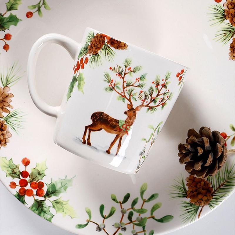 European Ceramic Tableware Christmas Plate Bowl Ceramic Cup Dish Steak Pasta Kitchen Tableware Dinner Plate Bowl XMAS Gift