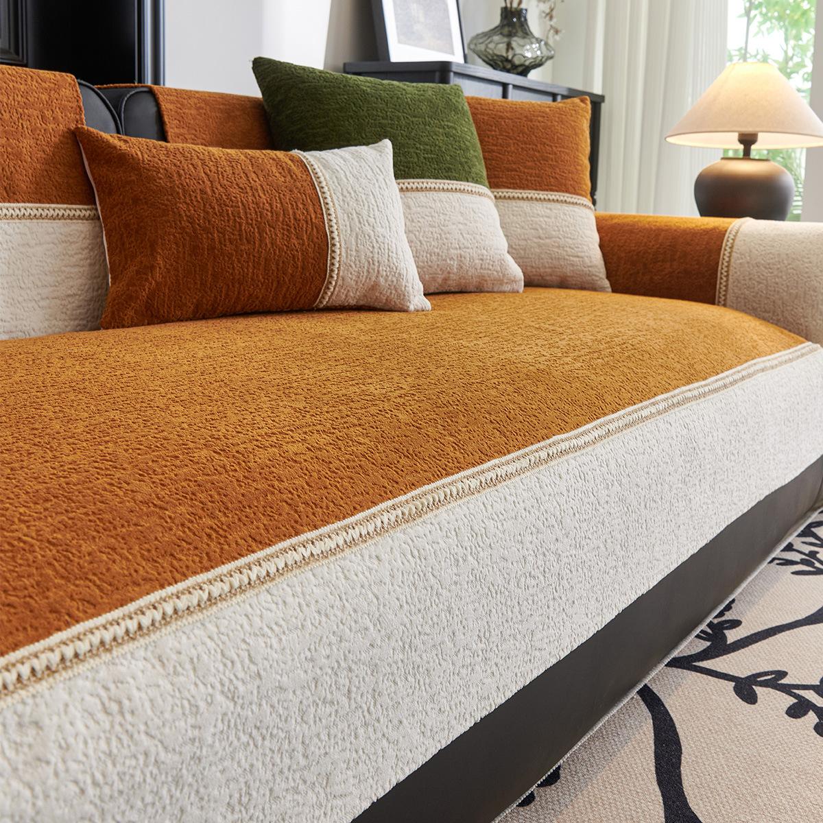 

Thickened Chenille Sofa Cushion New Autumn And Winter Non-Slip Contrasting Color Sofa Cover Plush Cover Towel 70*70cm