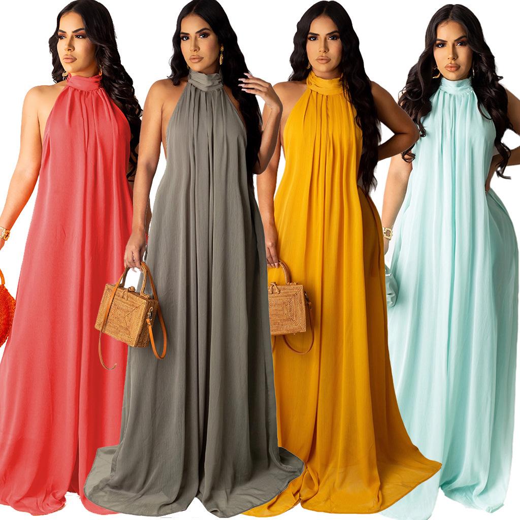 

New Summer European-American Sexy Solid Chiffon Dress Medium жёлтый