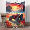 Red Tractor At Sunset Pattern Flannel Printed Blanket Suitable for All Seasons Suitable for Living Room Office Sofa and Travel