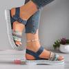 Women’s Tassel Denim Platform Roman Sandals, Thick Sole, Vintage Summer Beach Wear