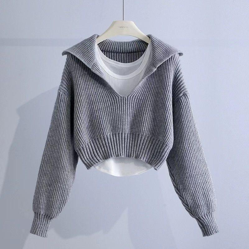 

Navy Collar Women s Thick Knitted Pullover - Small Size, Loose Fit, Short, Autumn Sweater XL (110-120 jin)