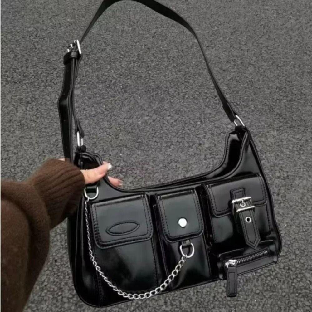 Y2K PU Crossbody Bag Gothic Underarm Shoulder Bag Temperament Leather Handbag Women