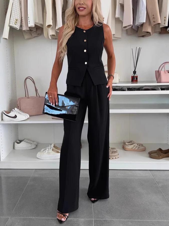 2025 Women's Elegant V-neck Vest & Long Pants Set