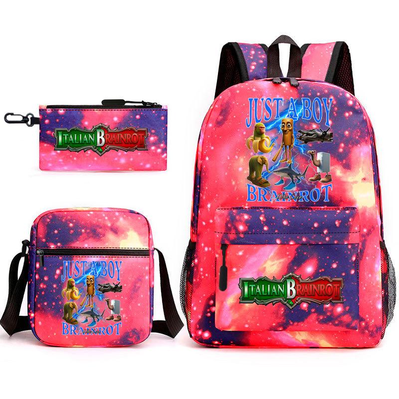Abstract Foreign Shanhaijing Schoolbag Tongtongsahur Cartoon Primary School Student Backpack Three-piece Set D