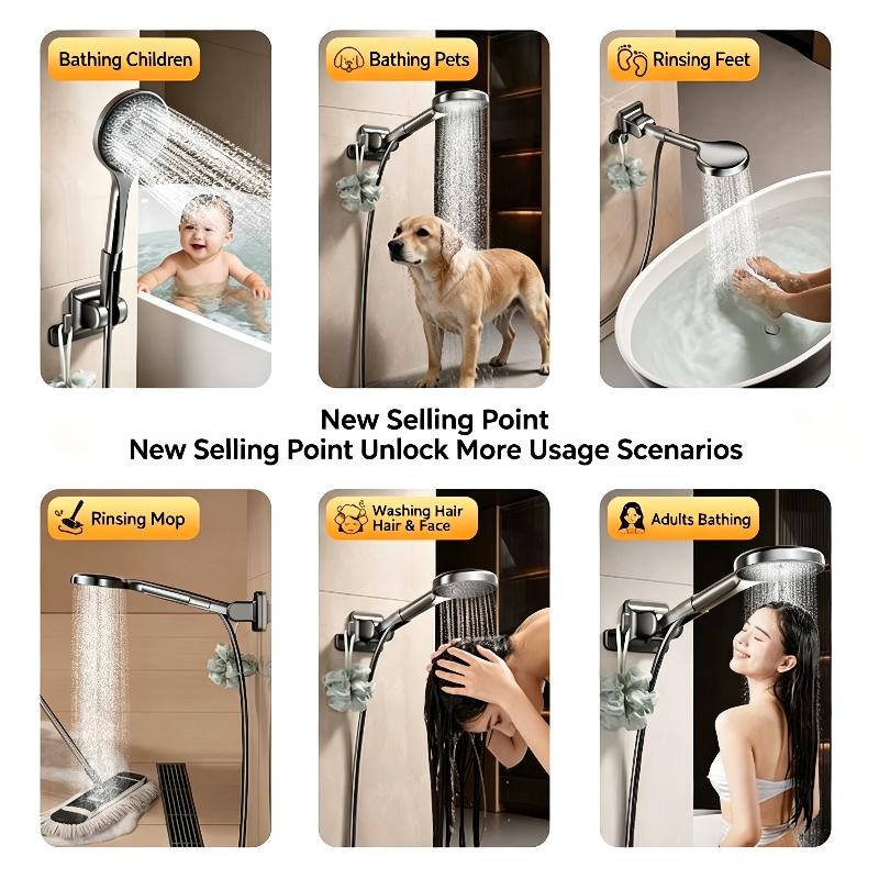 Shower Head Holder 90° Rotatable Adhesive No Drill Wall Mount Removable Bracket for Bathroom Shower Accessory