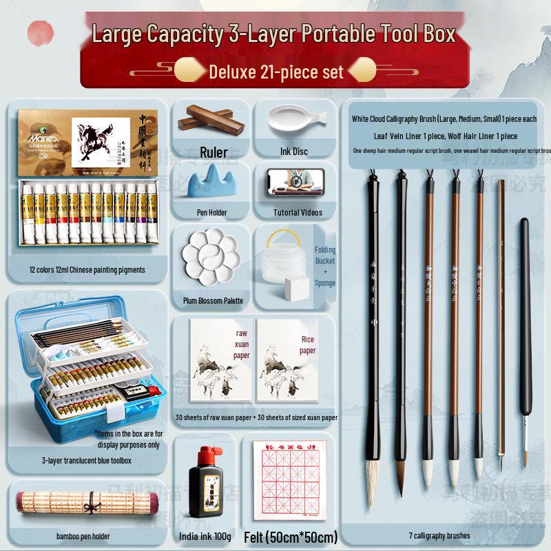 Maries 12-Farben Anfänger Tuschemalerei Set für Kinder mit Pinseln