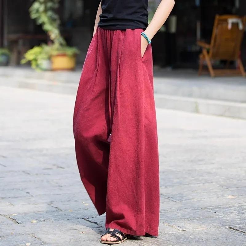 

Women s New Spring Summer and Autumn High-waisted Cotton and Linen Wide-leg Trousers Straight Solid Color Loose and Versatile M