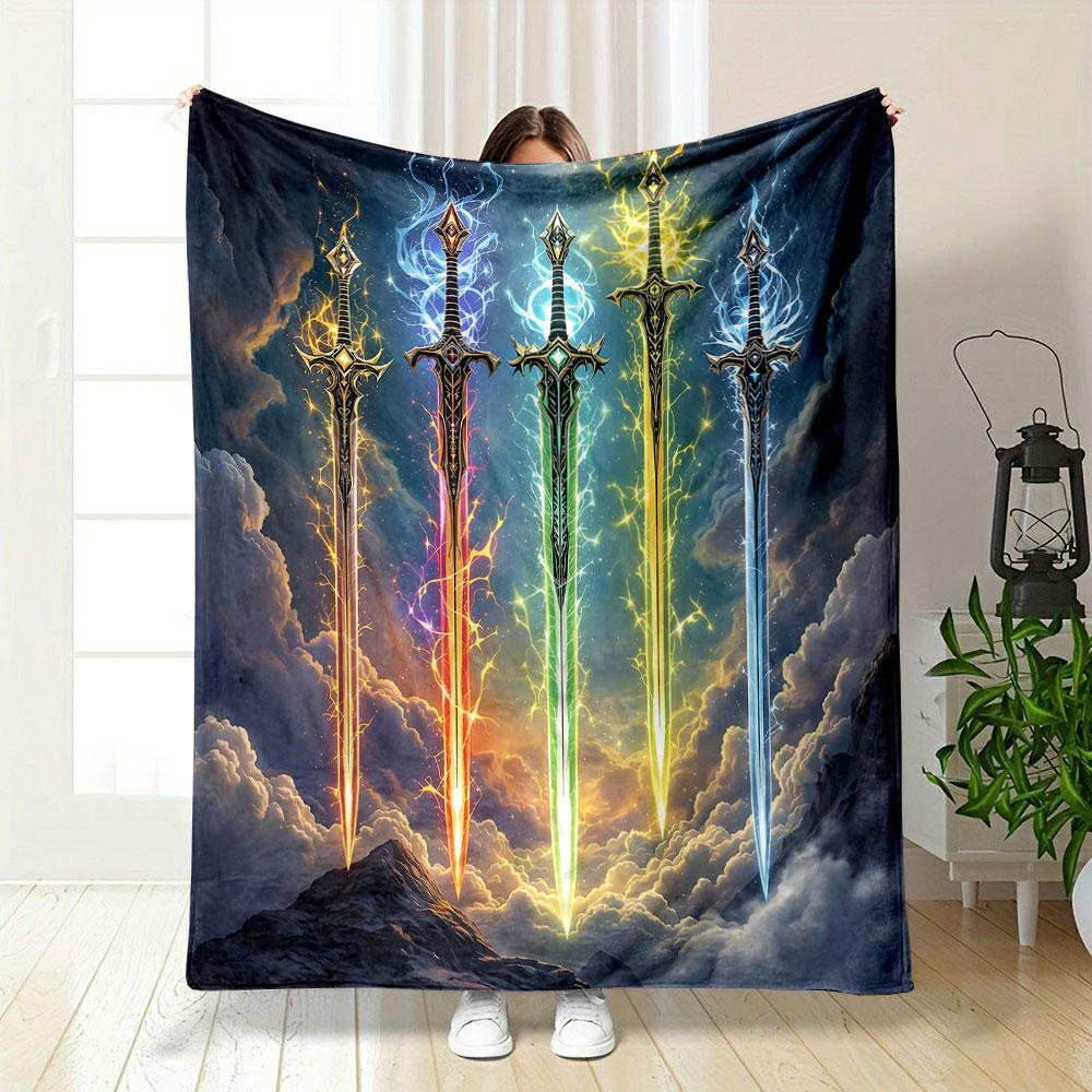 Five Elemental Fantasy Swords print blanket soft and cozy perfect for the living room bed sofa or a nap,gift