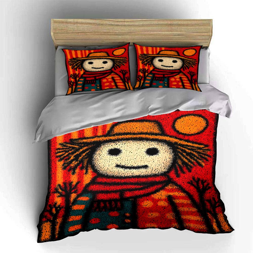 Cute Scarecrow with Warm Scarf Bedding Duvet Cover Set (1*Duvet Cover 2*Pillowcases, without duvet insert)