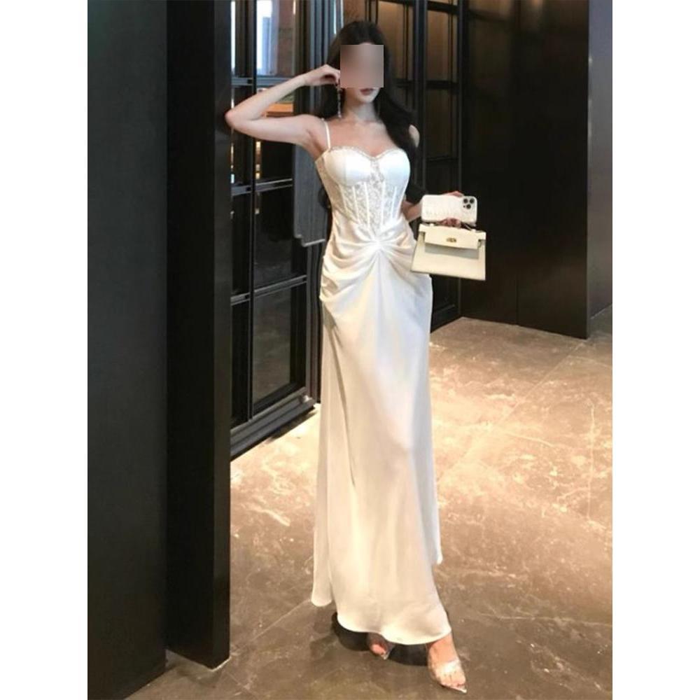 French temperament white lace suspender dress women's summer high sense waist hip banquet dress dress dress