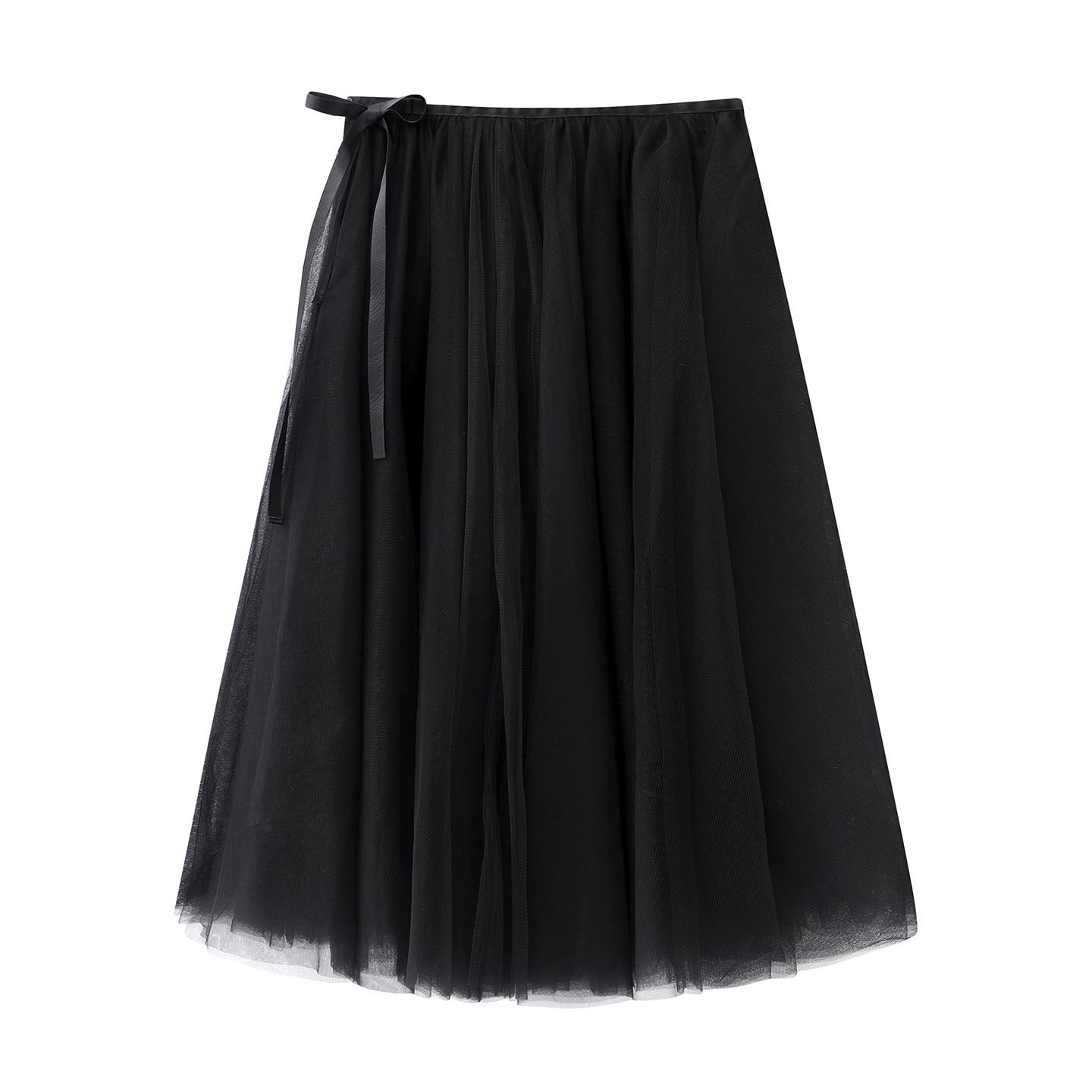 Spring 2026 Women s A-line Mid-length Mesh Skirt - Simple, Layered Design (Style: 5Q1D15700) Large чёрный