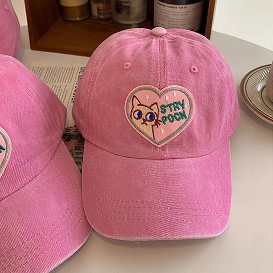 Pink Love Baseball Cap Women's Korean Version Big Head Waist Duck Tongue Hat Soft Top Cute Cat Hat Tidy Show Small Face