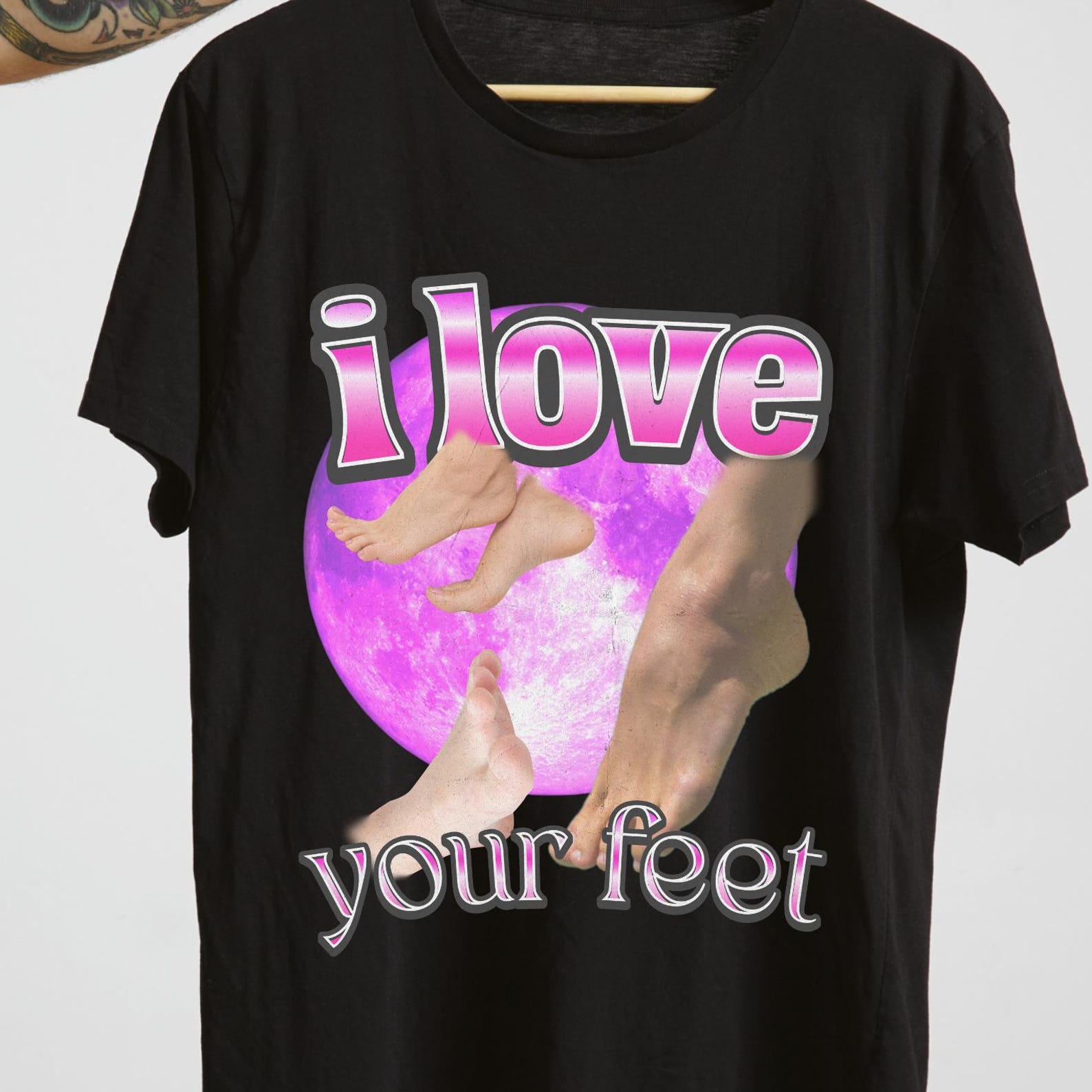Custom Feet Photo Shirt, I Love Your Feet Tee, Funny Personalized Foot Gift, Upload Your Own Feet Picture, Meme T-Shirt, Unique Custom Foot. M