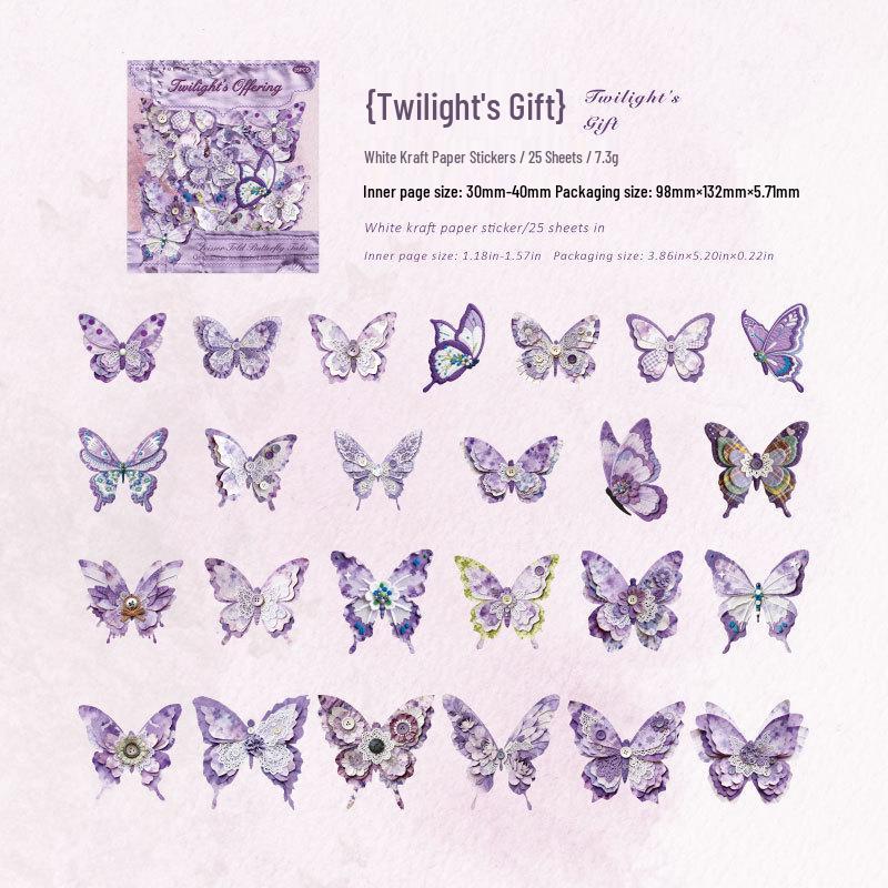 Sugar Poetry White Kraft Butterfly Journal Stickers - 25 Sheets in 6 Styles for DIY Decoration