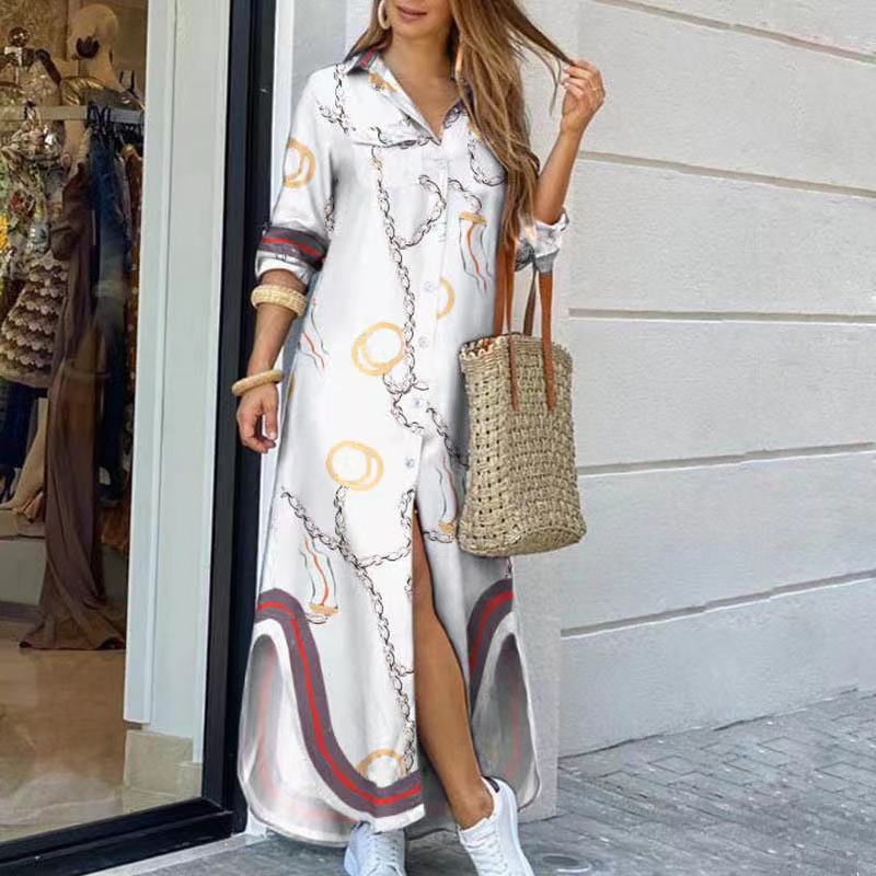 Womens Long Sleeve Casual Loose Button Down Denim Maxi Shirt Dress