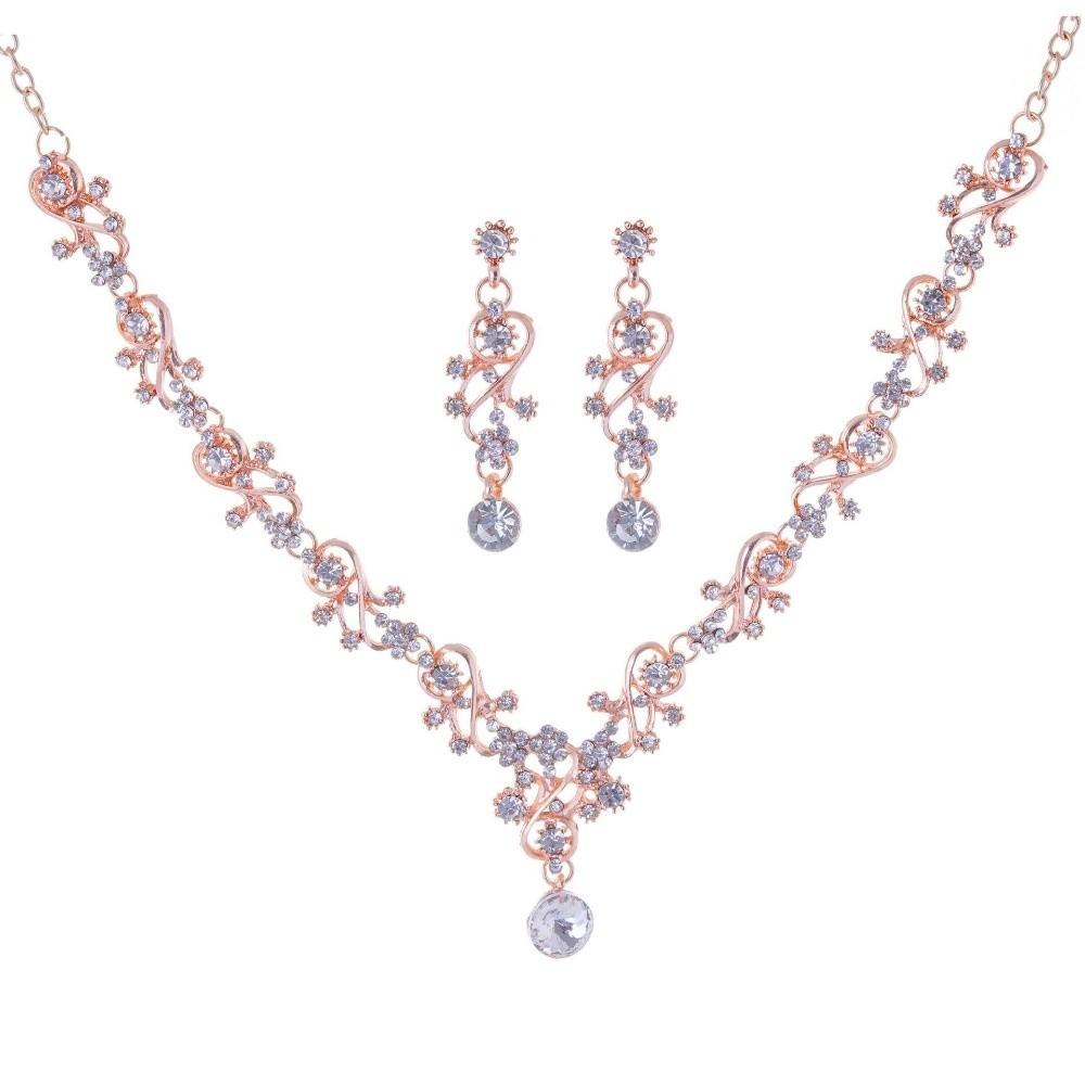 Rhinestone Bridal Jewelry Sets Shiny Necklace Earring Set  Valentine Day Gifts