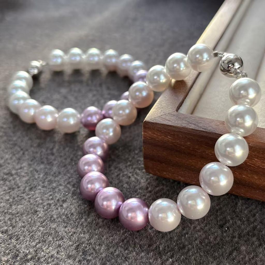 10Mm Retro Artificial Crystal Pearl Bracelet Design Sense Gradual Change Color Purple Bracelet Bracelet
