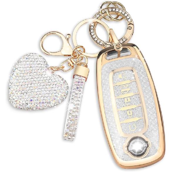 QBUC Key Fob Cover For Nissan With Heart Keychain, Car Key Fob Protector For Women, 5 Buttons Key Case Compatible With 2024 2025 Pathfinder Rogue,