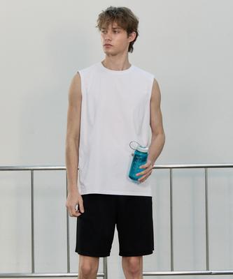 BASIC HOUSE Men'S Cool Sorona Round Neck Sleeveless T-Shirt White Lzts3105