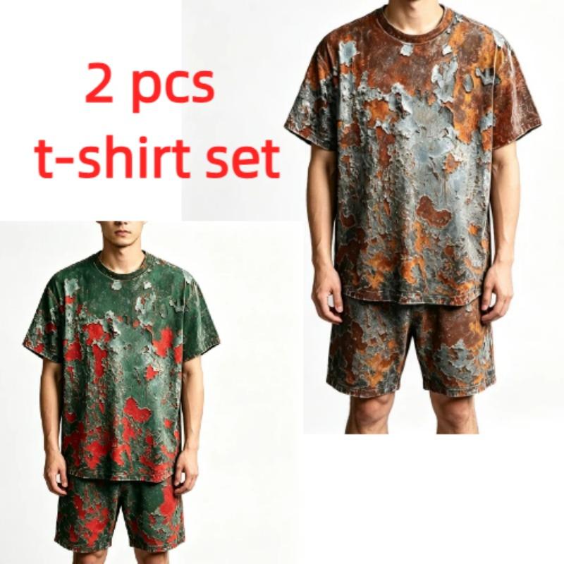 Summer Casual Vintage Rust 3D Printed Round Neck Short Sleeved Kids T-Shirt And Shorts Set Boy's and Girl's T-shirt Shorts Set