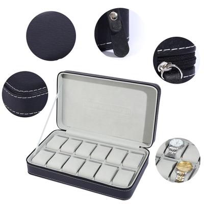 Luxury PU Leather Zipper Watch Jewelry Collection Storage Box Watch Gift Organizer Display Box for Men and Women