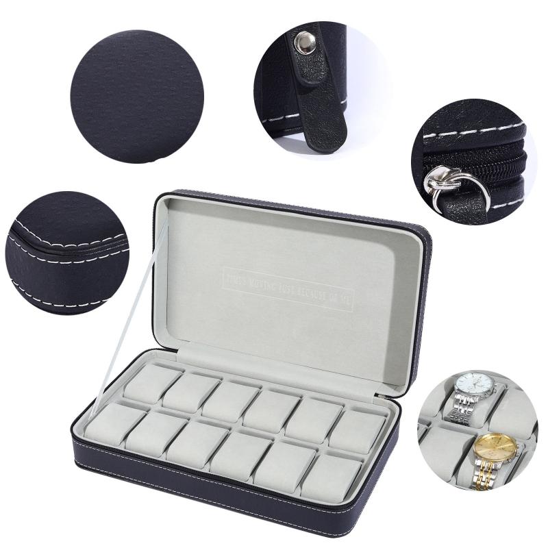 Luxury PU Leather Zipper Watch Jewelry Collection Storage Box Watch Gift Organizer Display Box for Men and Women