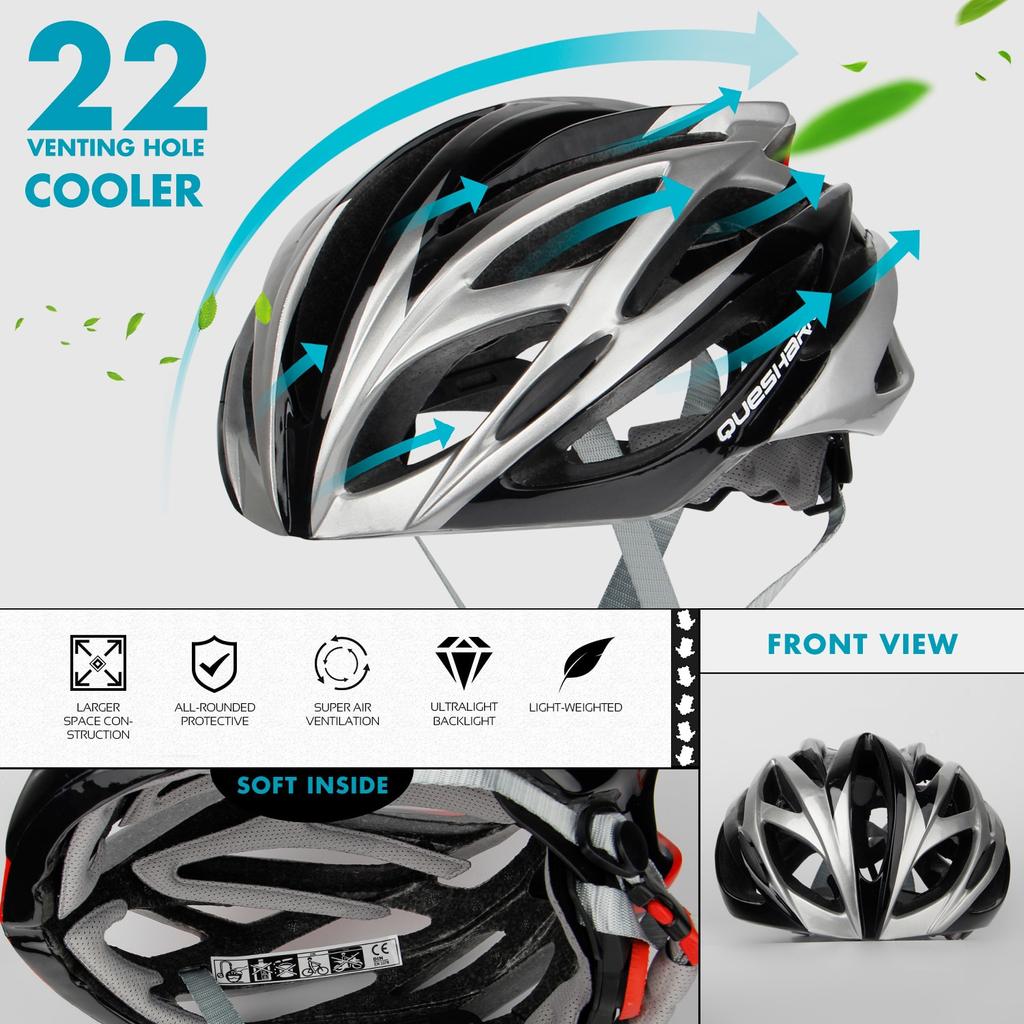 Queshark Lightweight Cycling Helmet Integrally Molded Mountain Road Bike Cycling Safety Cap M Size 56cm-62cm