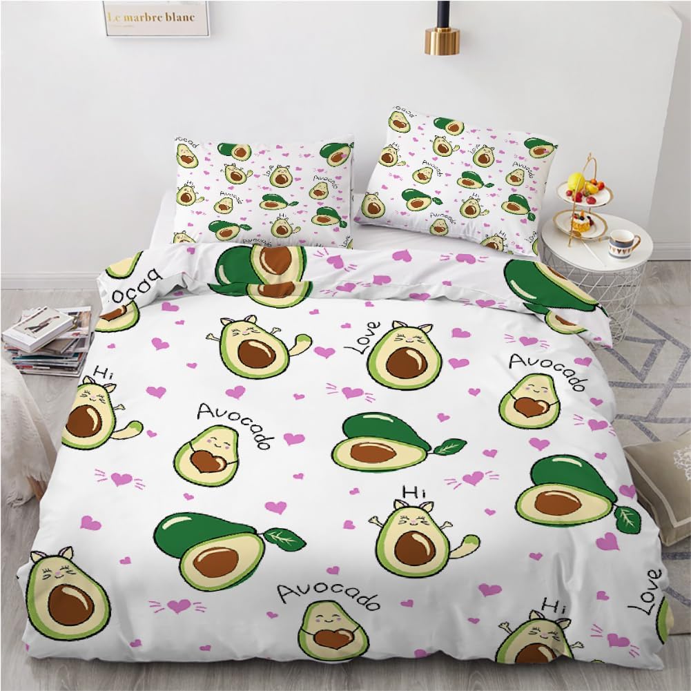 Funny Avocado Single Duvet Cover Set, Soft Microfiber Reversible Quilt Cover With Zipper, Avocado Bedding Set With 2 Pillowcases
