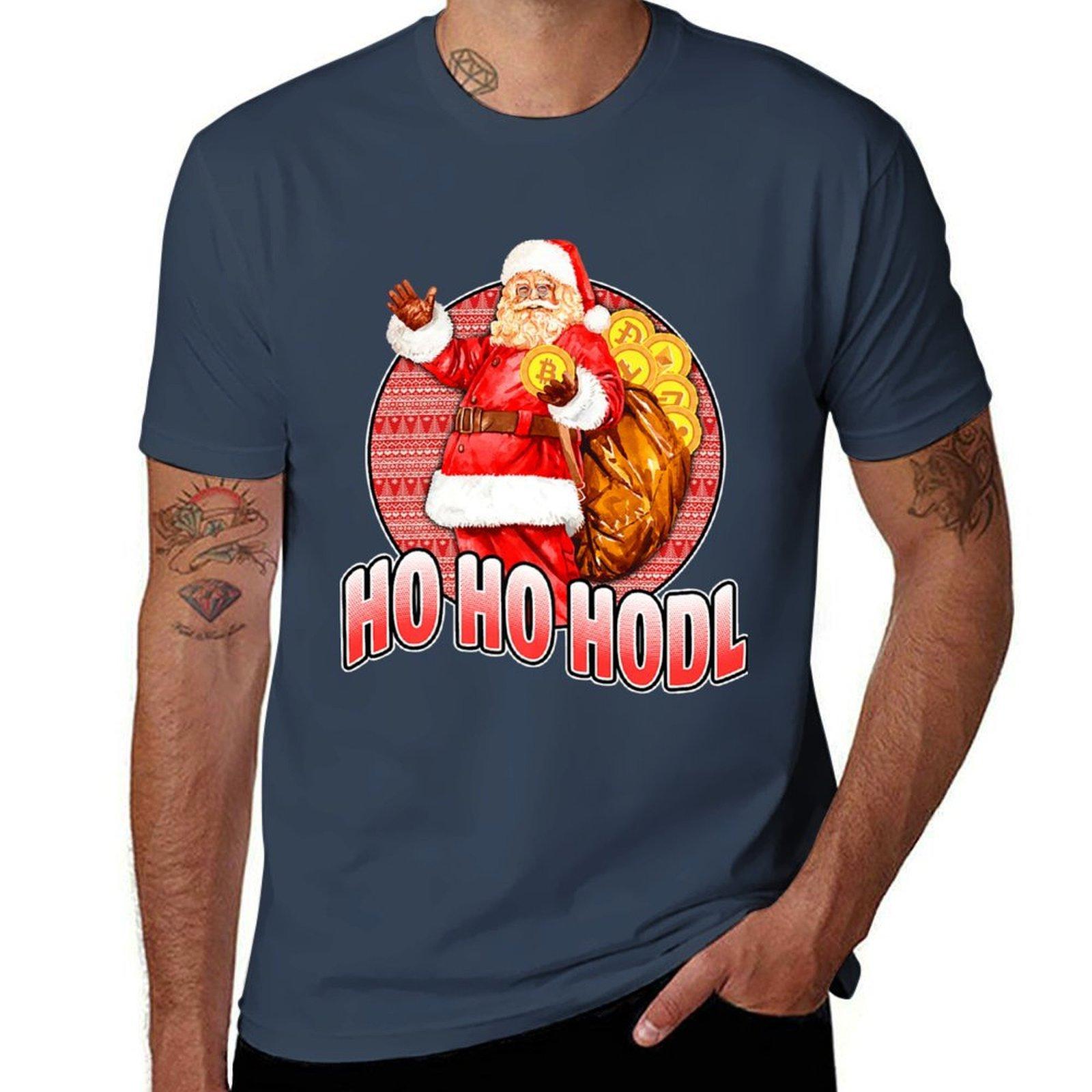 Ho Ho Hodl Crypto Santa Ugly Christmas Cryptomas Festive Tshirt Daily Wear Plain Short Sleeve Shirt S
