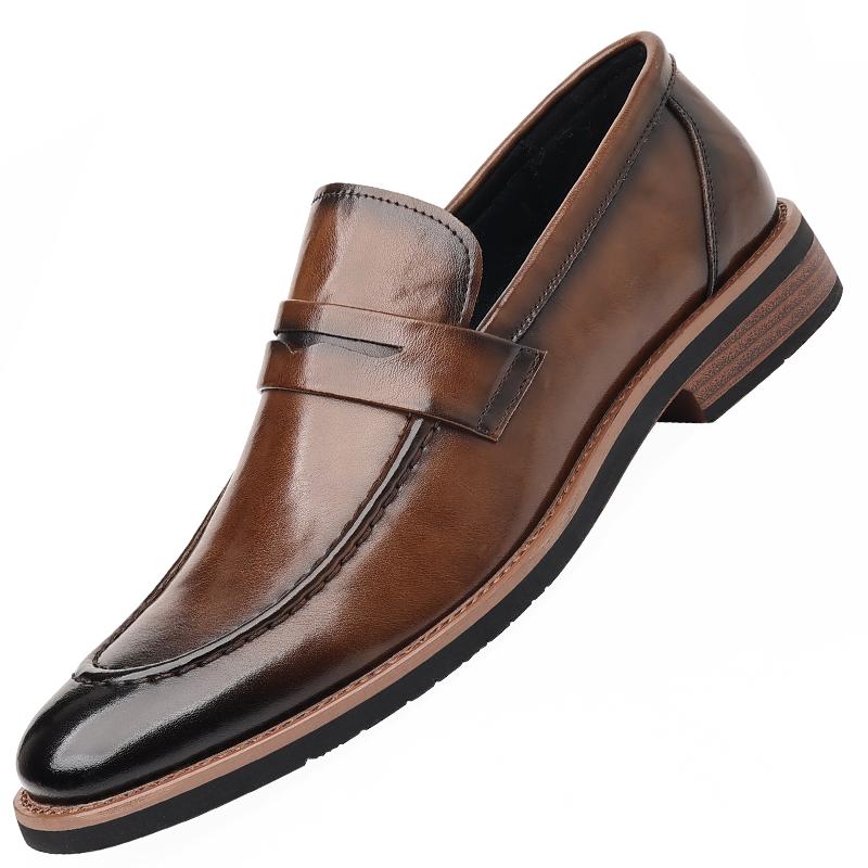 Men'S Loafers High Quality Classic Gentleman Style Office Work Adult Suit Leather Shoes Black  Luxury New 37-48