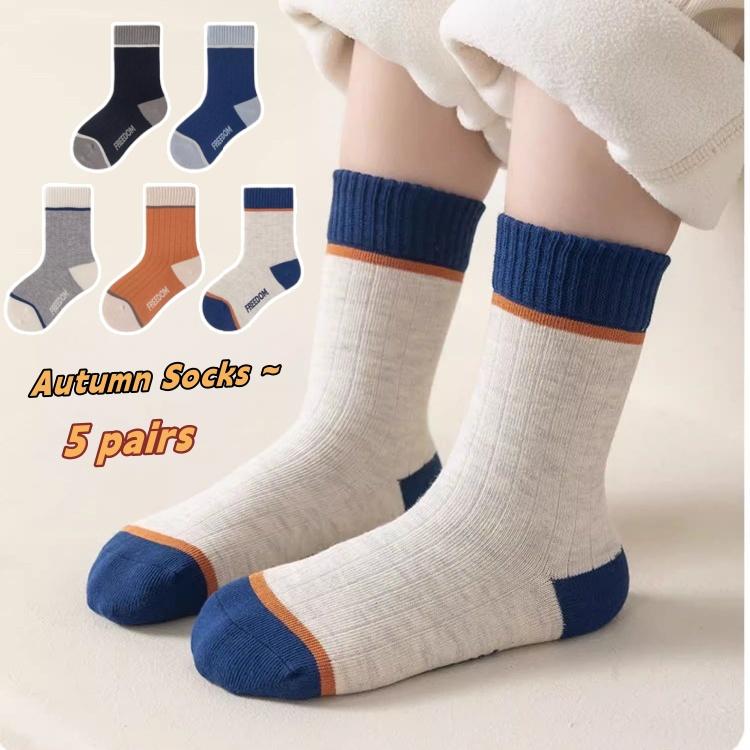 5 Pairs Boys Cotton Sport Socks Spring Autumn Football Pattern Soft Comfortable Socks For Kids Baby Child Age 1-14 Years