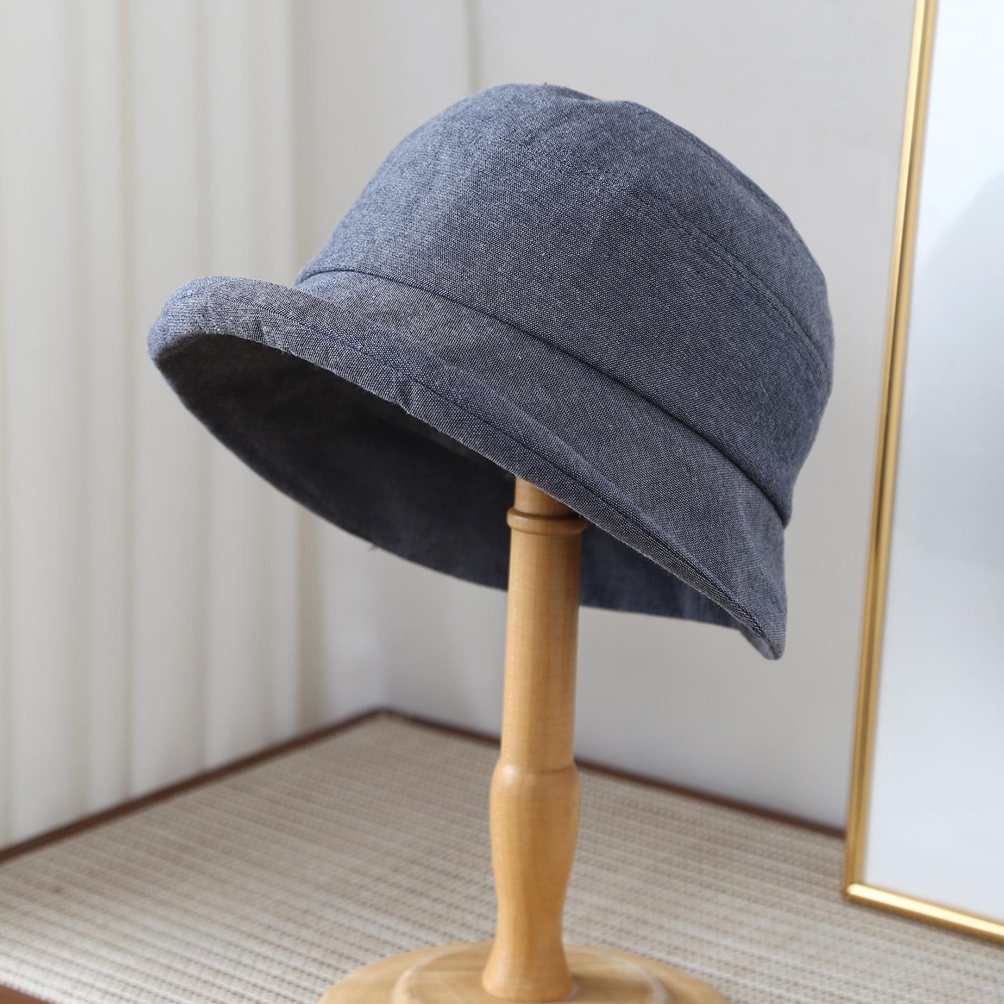 

Japanese-style minimalist linen breathable rolled-brim fisherman hat women, casual, face-slimming, versatile 56-58cm синий