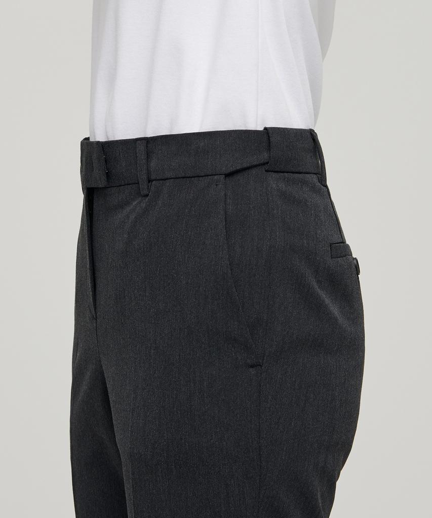 MUSINSA STANDARD WOMAN Women'S Slim Straight Hidden Elastic Waist Slacks [Charcoal Gray]